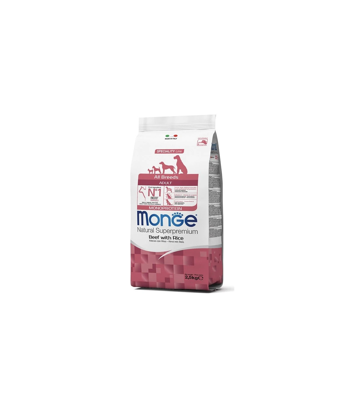 Monge Cane Adult All Breeds Monoproteico Manzo E Riso 2,5 Kg