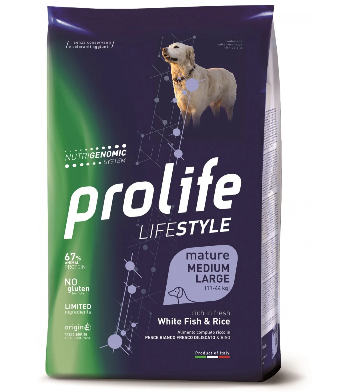 Prolife Cane Lifestyle Mature Pesce Bianco & Riso Medium Large 12 Kg
